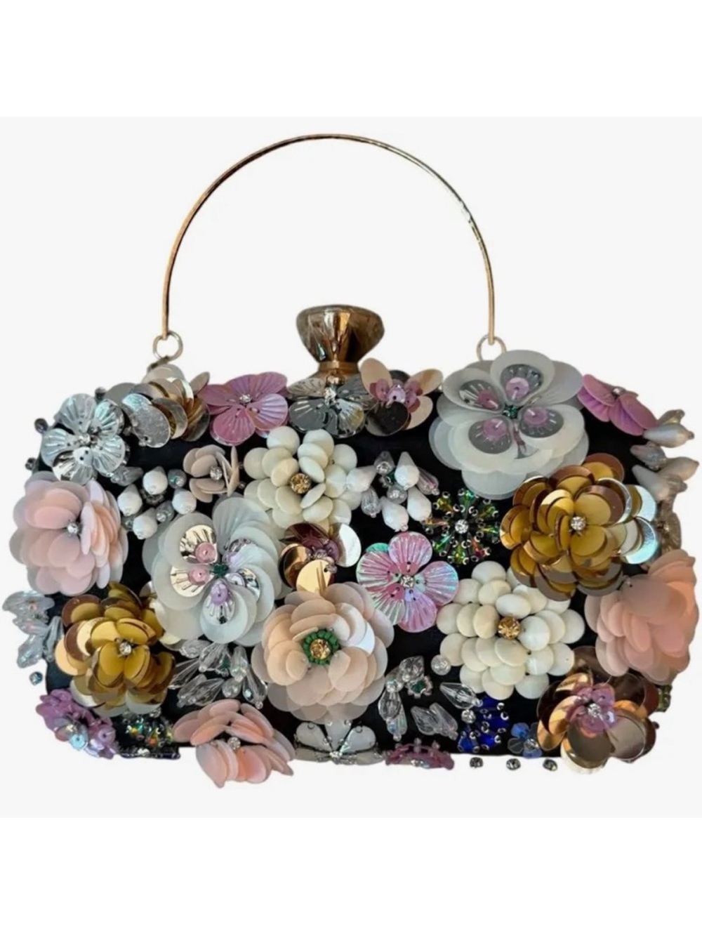 Bebe Daisy 3-D floral black clutch NWT